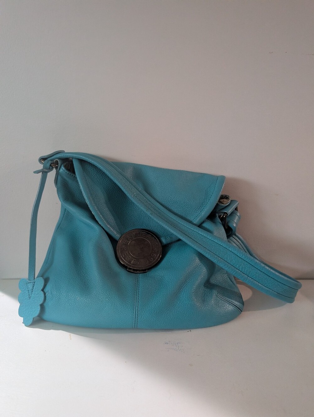 Vintage Y2K Real Leather Handbag Shoulder Bag Indie Sleaze Turquoise Purse